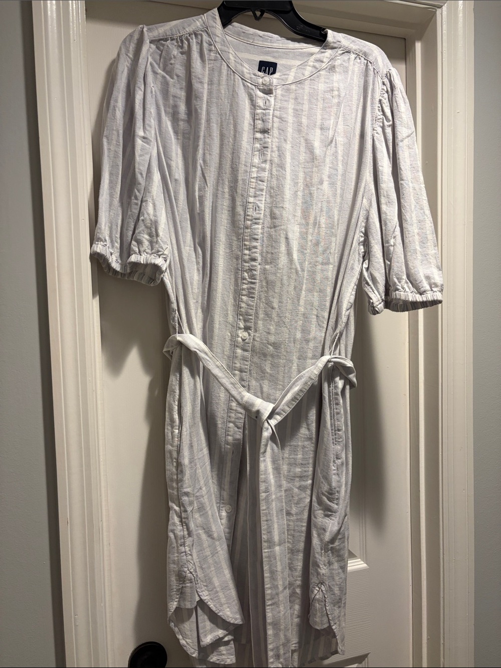 GAP White Striped Tie-Waist Button Shirt Dress